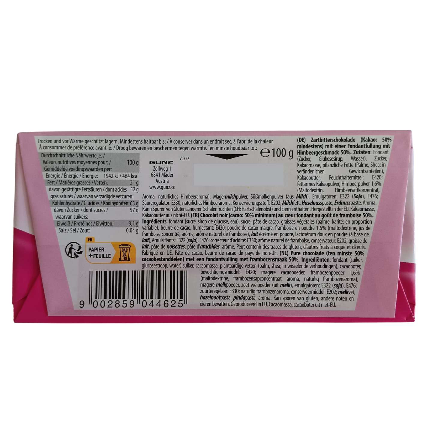 Maitre Truffout Dark Choc Raspberry 100g Block